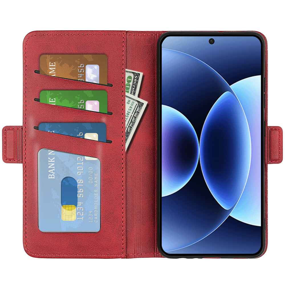 For Xiaomi 17 Pro Case Calf Texture Leather Wallet Phone Cover - Red
