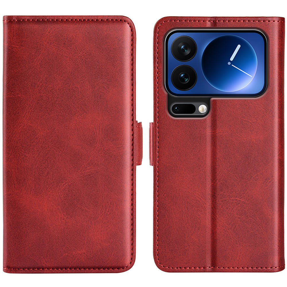 For Xiaomi 17 Pro Max Case Calf Texture Leather Wallet Phone Cover - Red