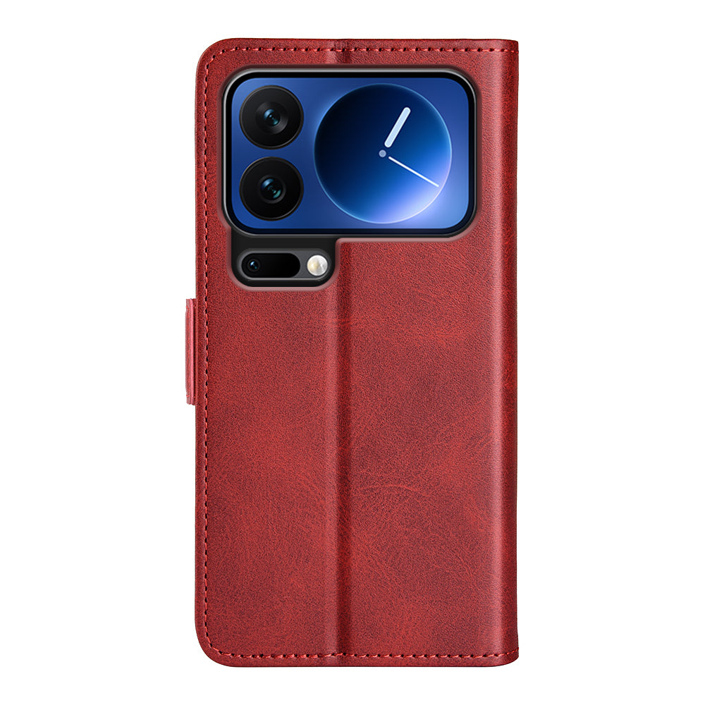 For Xiaomi 17 Pro Max Case Calf Texture Leather Wallet Phone Cover - Red