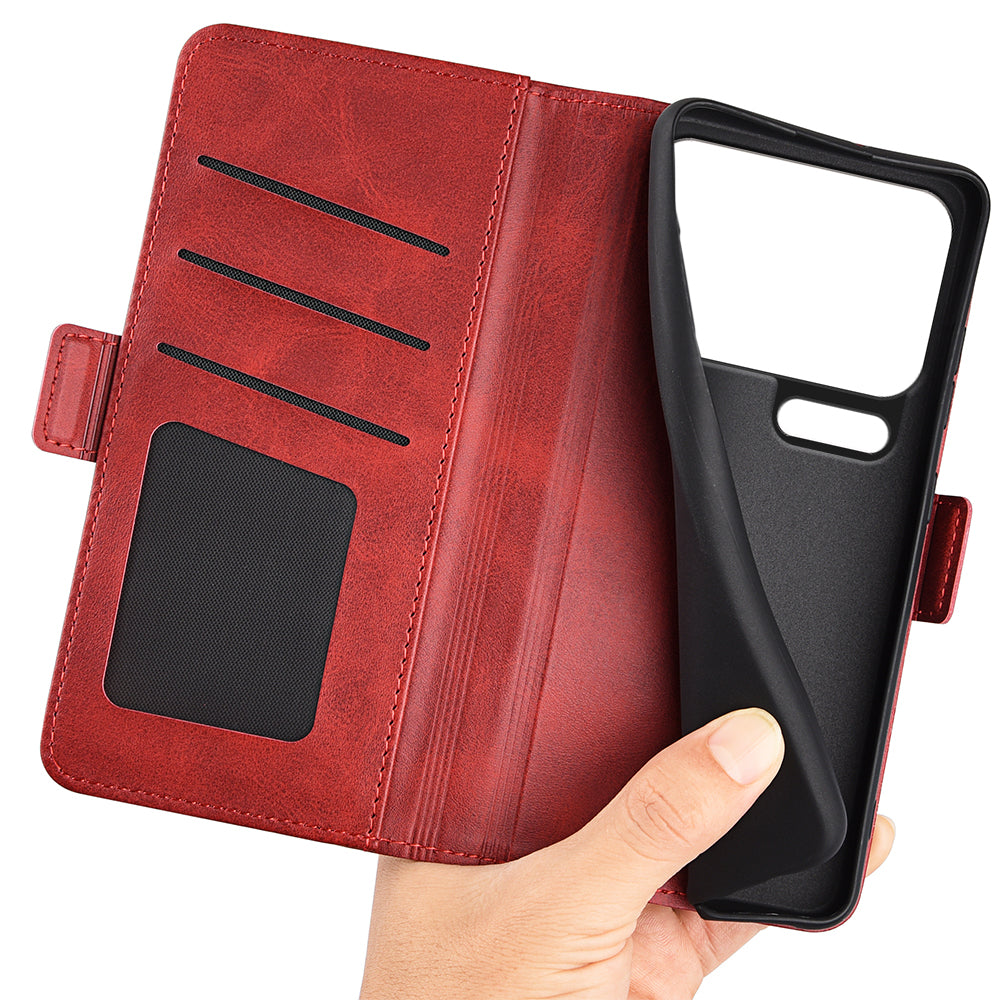 For Xiaomi 17 Pro Max Case Calf Texture Leather Wallet Phone Cover - Red