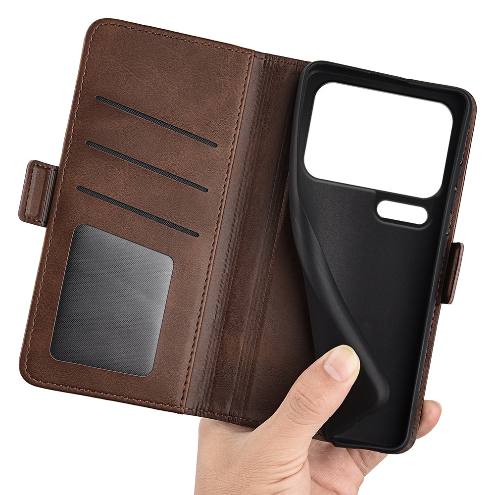 For Xiaomi 17 Pro Max Case Calf Texture Leather Wallet Phone Cover - Brown