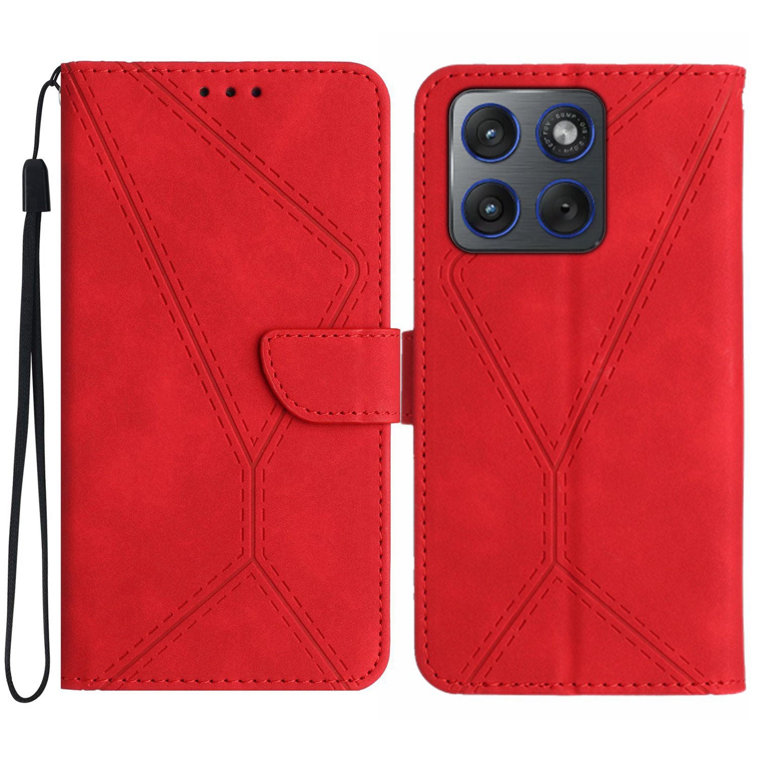 For Motorola Edge 70 5G Case Skin Touch Lines Imprinted PU Leather Flip Phone Cover - Red