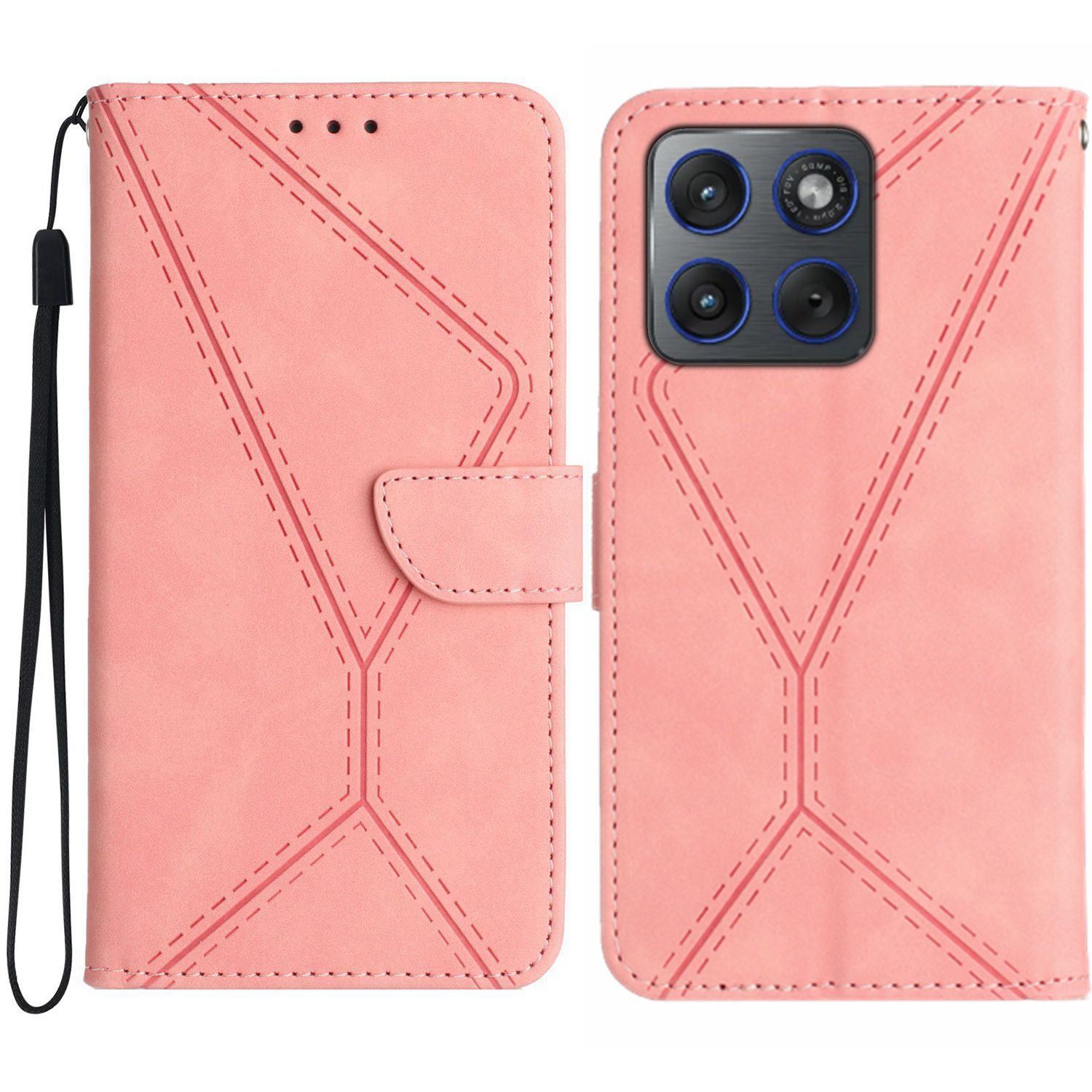 For Motorola Edge 70 5G Case Skin Touch Lines Imprinted PU Leather Flip Phone Cover - Pink