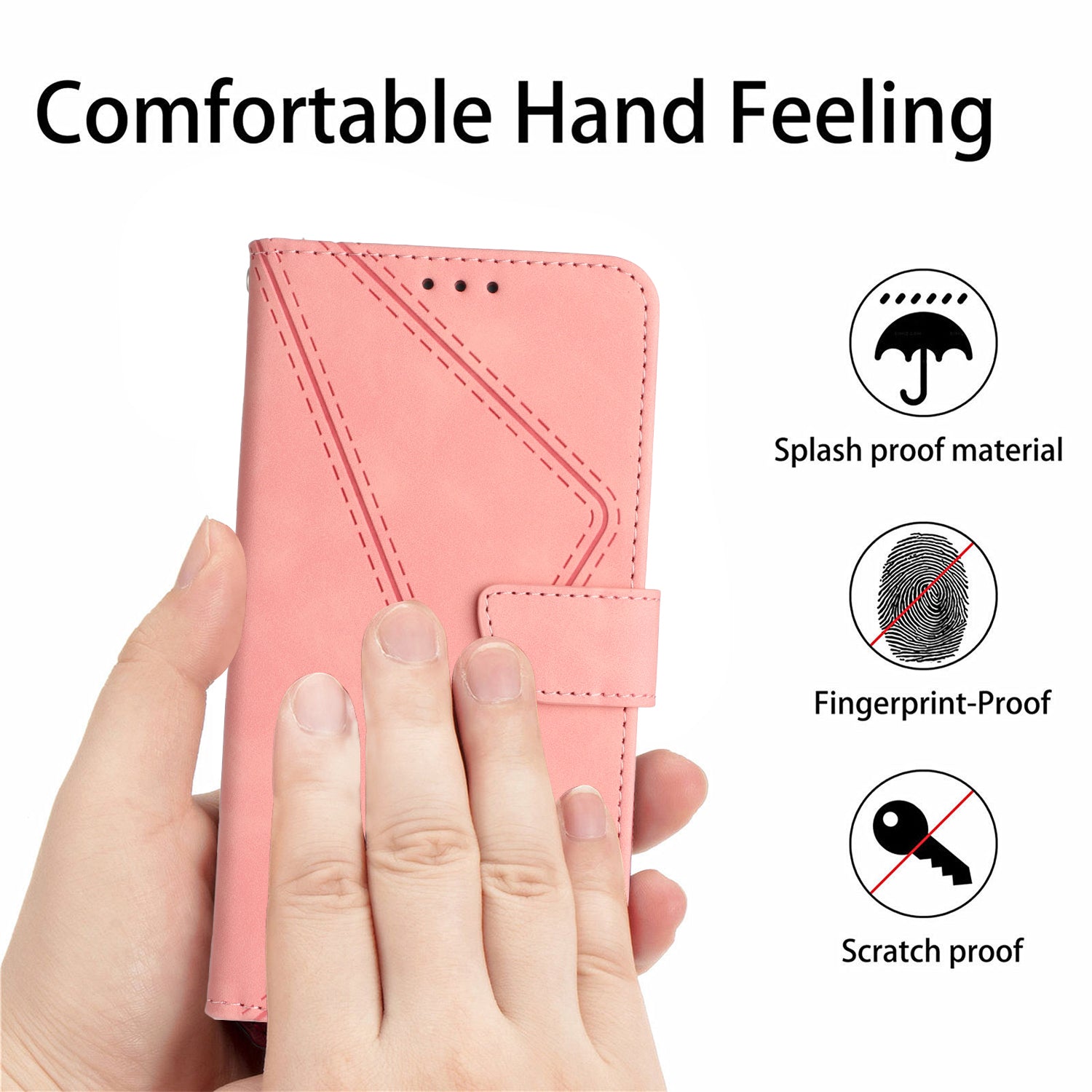 For Motorola Edge 70 5G Case Skin Touch Lines Imprinted PU Leather Flip Phone Cover - Pink