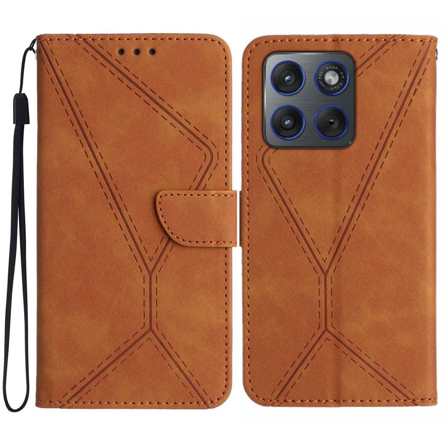 For Motorola Edge 70 5G Case Skin Touch Lines Imprinted PU Leather Flip Phone Cover - Brown