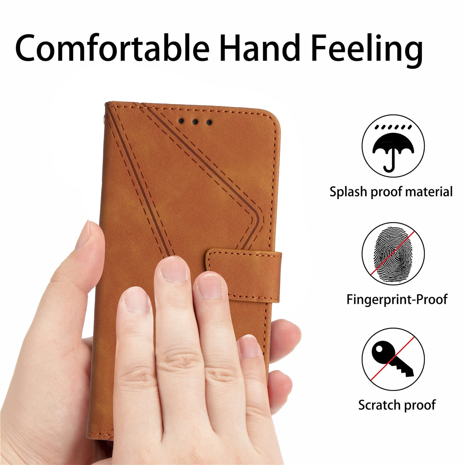 For Motorola Edge 70 5G Case Skin Touch Lines Imprinted PU Leather Flip Phone Cover - Brown