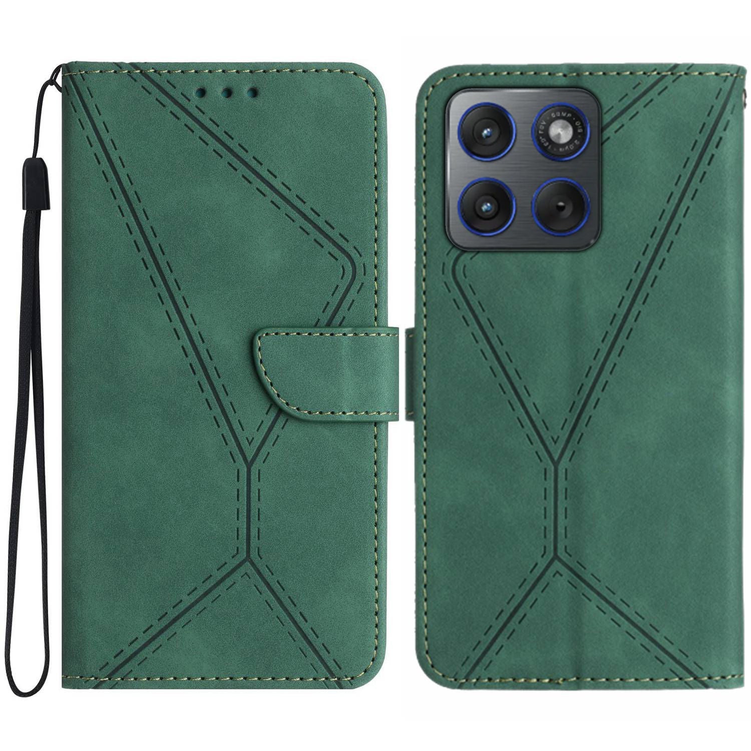 For Motorola Edge 70 5G Case Skin Touch Lines Imprinted PU Leather Flip Phone Cover - Green