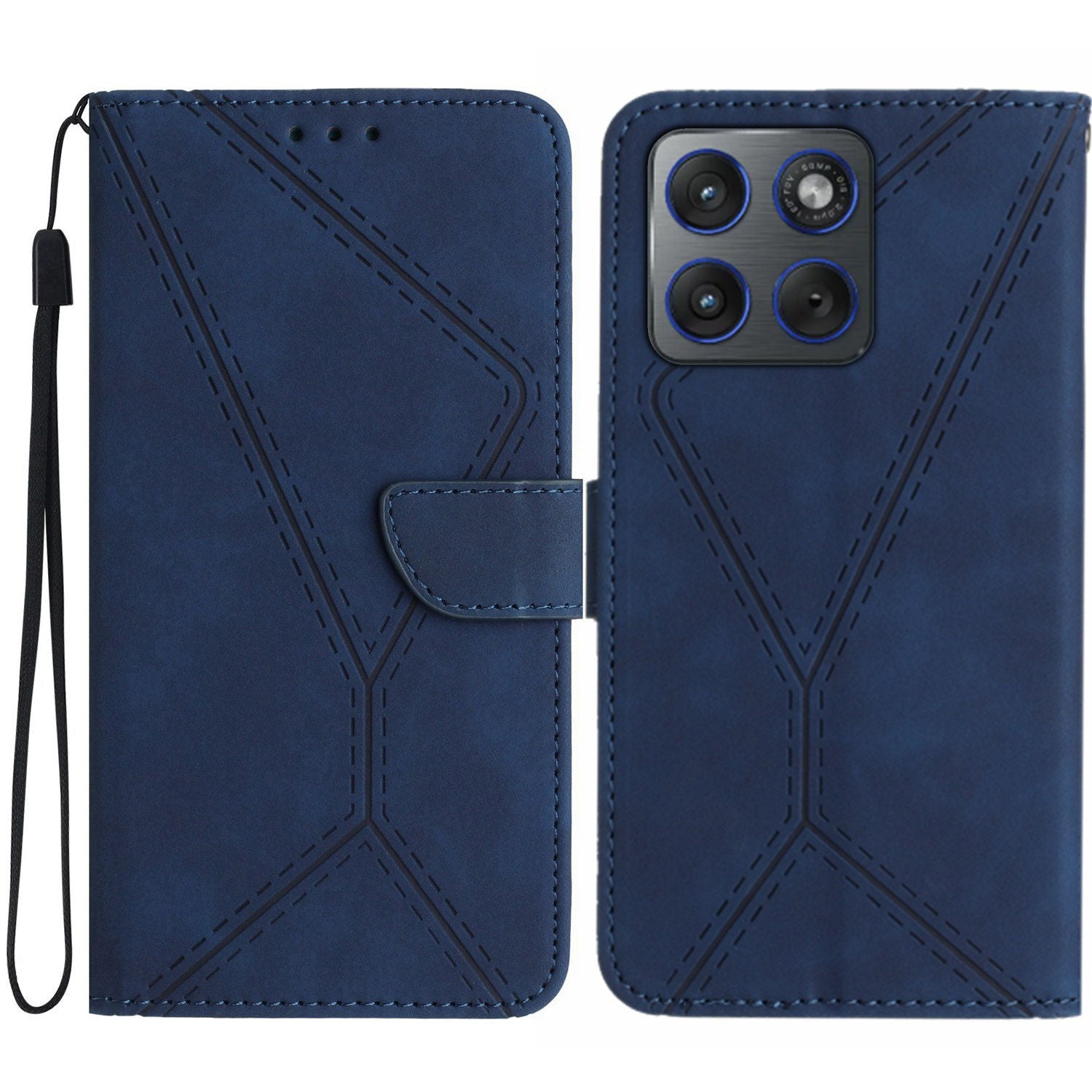 For Motorola Edge 70 5G Case Skin Touch Lines Imprinted PU Leather Flip Phone Cover - Blue