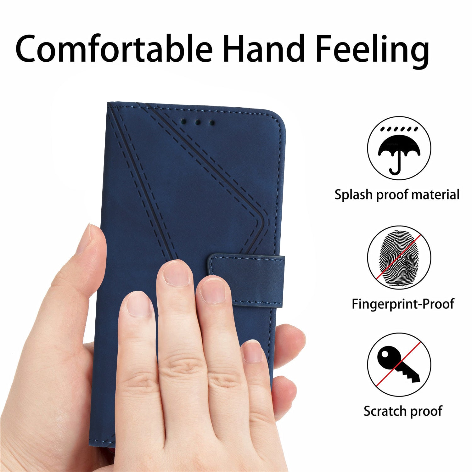 For Motorola Edge 70 5G Case Skin Touch Lines Imprinted PU Leather Flip Phone Cover - Blue