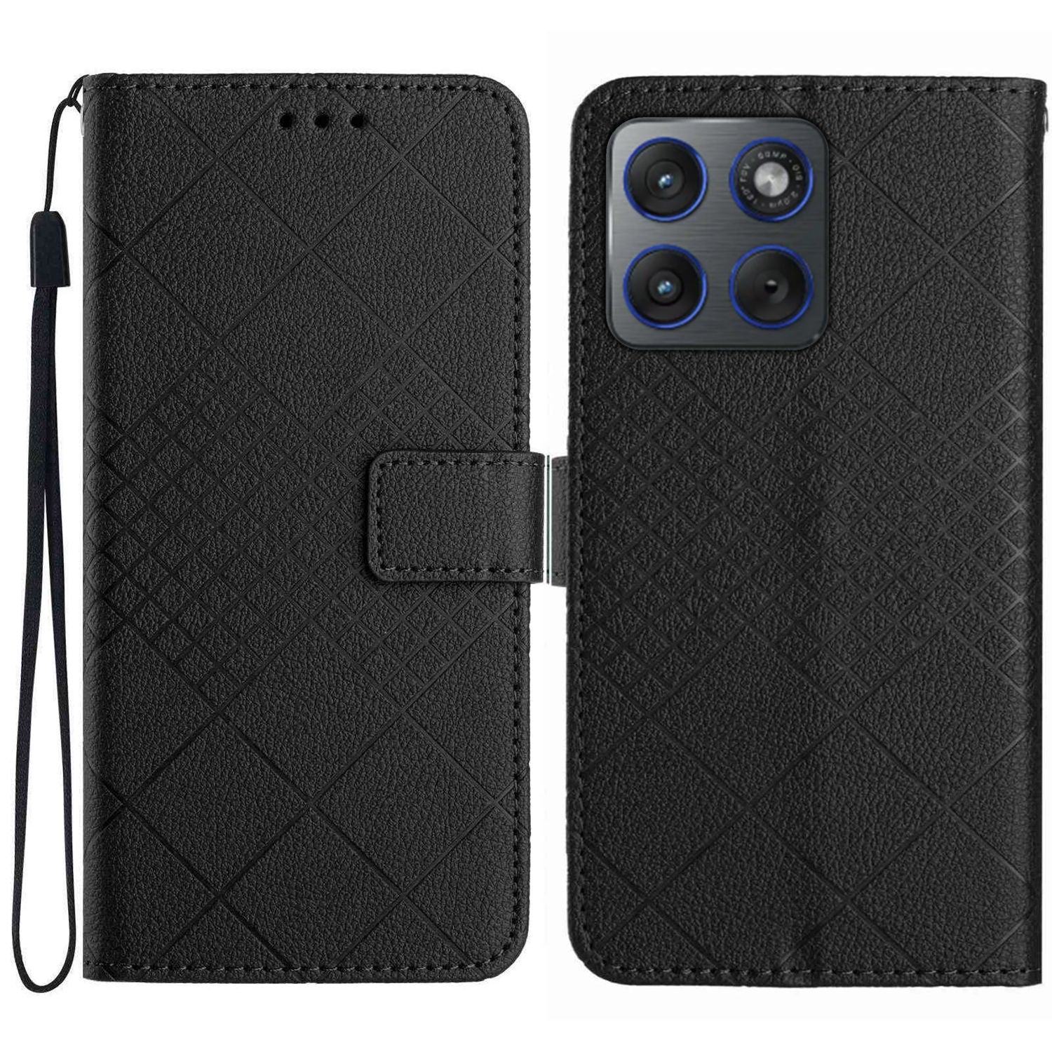 For Motorola Edge 70 5G Case Wallet Imprint PU Leather Flip Folio Phone Cover - Black