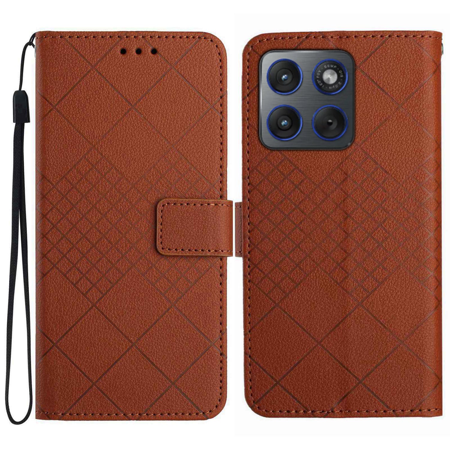 For Motorola Edge 70 5G Case Wallet Imprint PU Leather Flip Folio Phone Cover - Brown