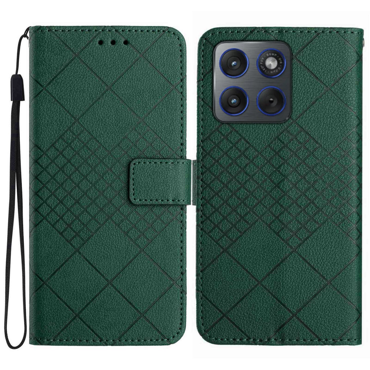 For Motorola Edge 70 5G Case Wallet Imprint PU Leather Flip Folio Phone Cover - Green