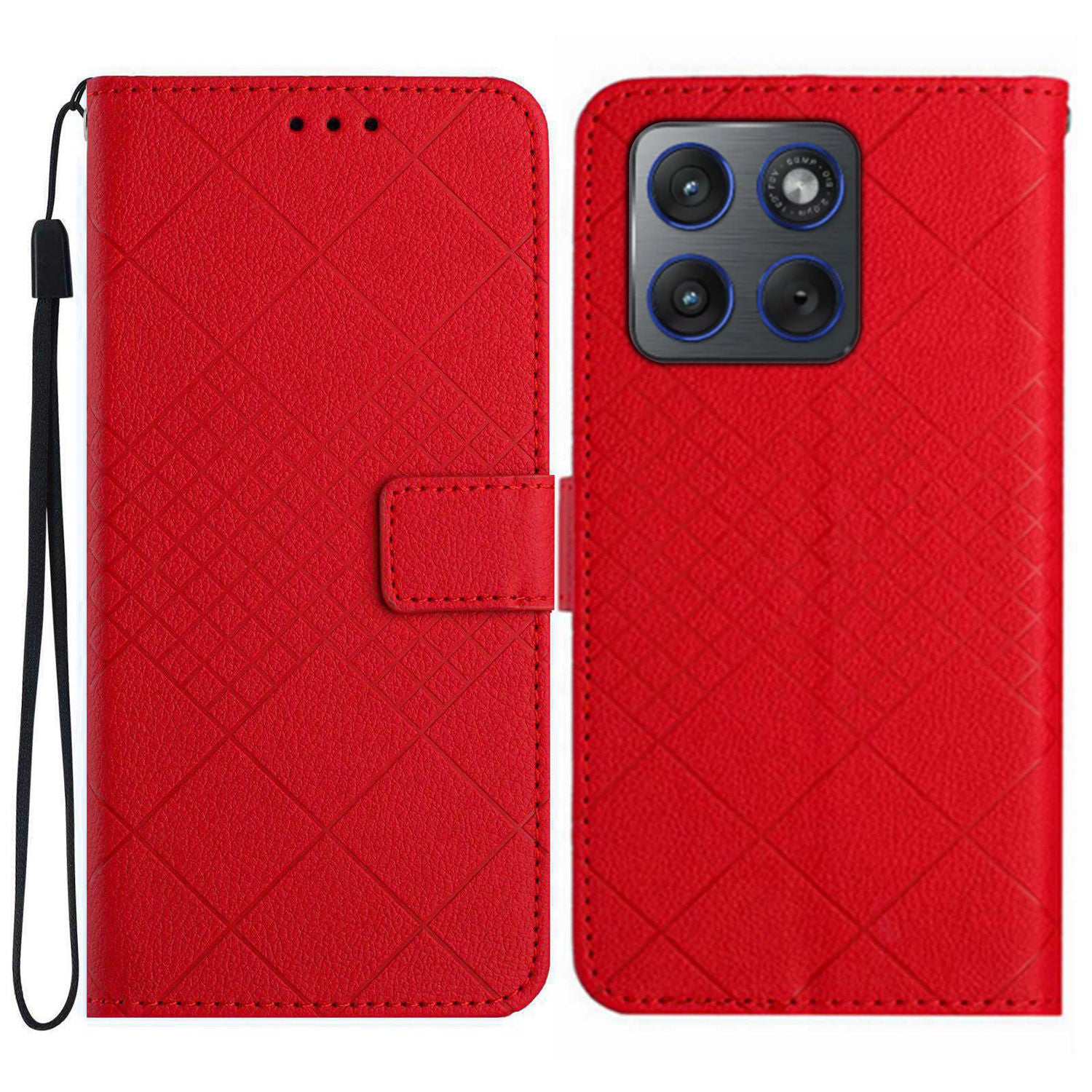 For Motorola Edge 70 5G Case Wallet Imprint PU Leather Flip Folio Phone Cover - Red
