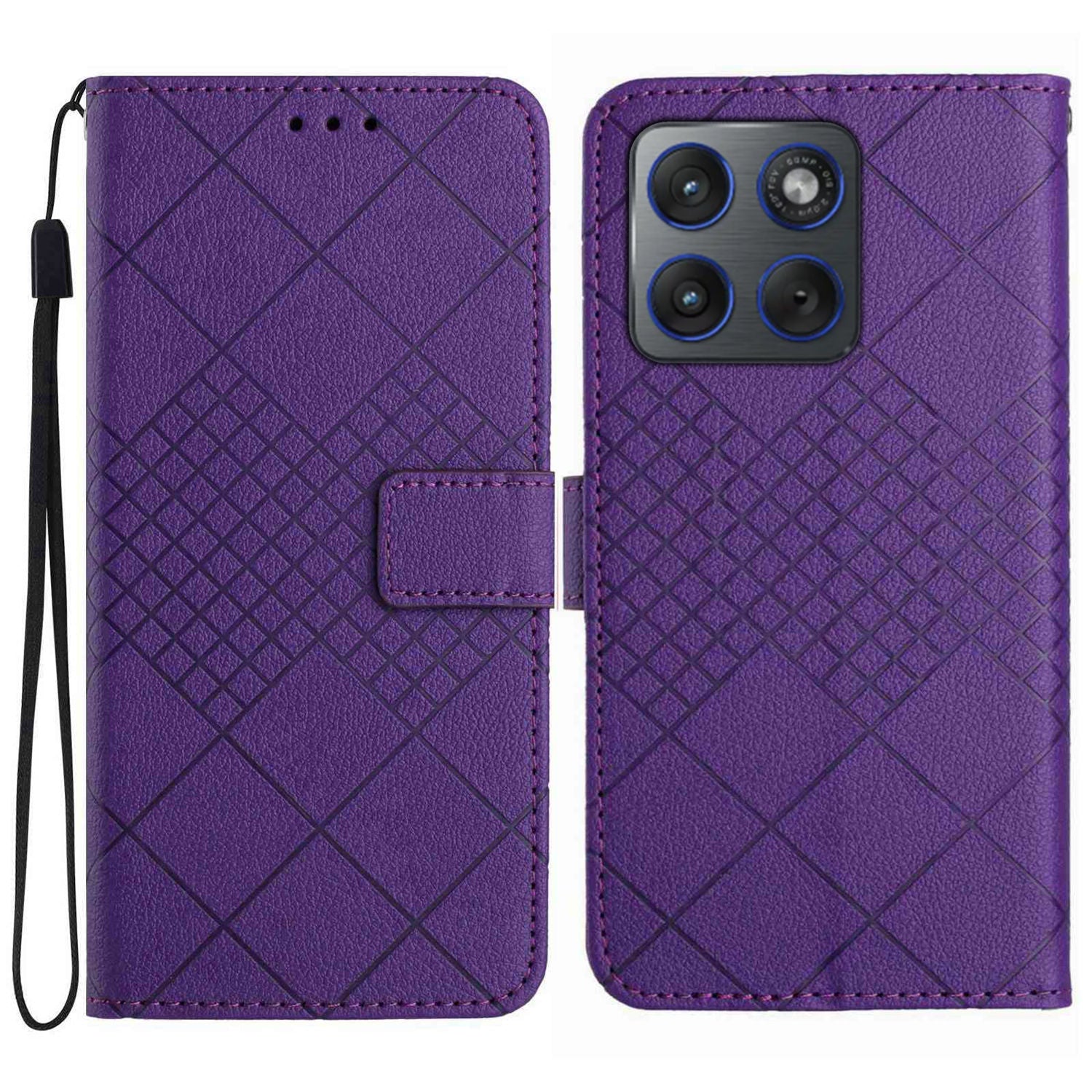 For Motorola Edge 70 5G Case Wallet Imprint PU Leather Flip Folio Phone Cover - Dark Purple