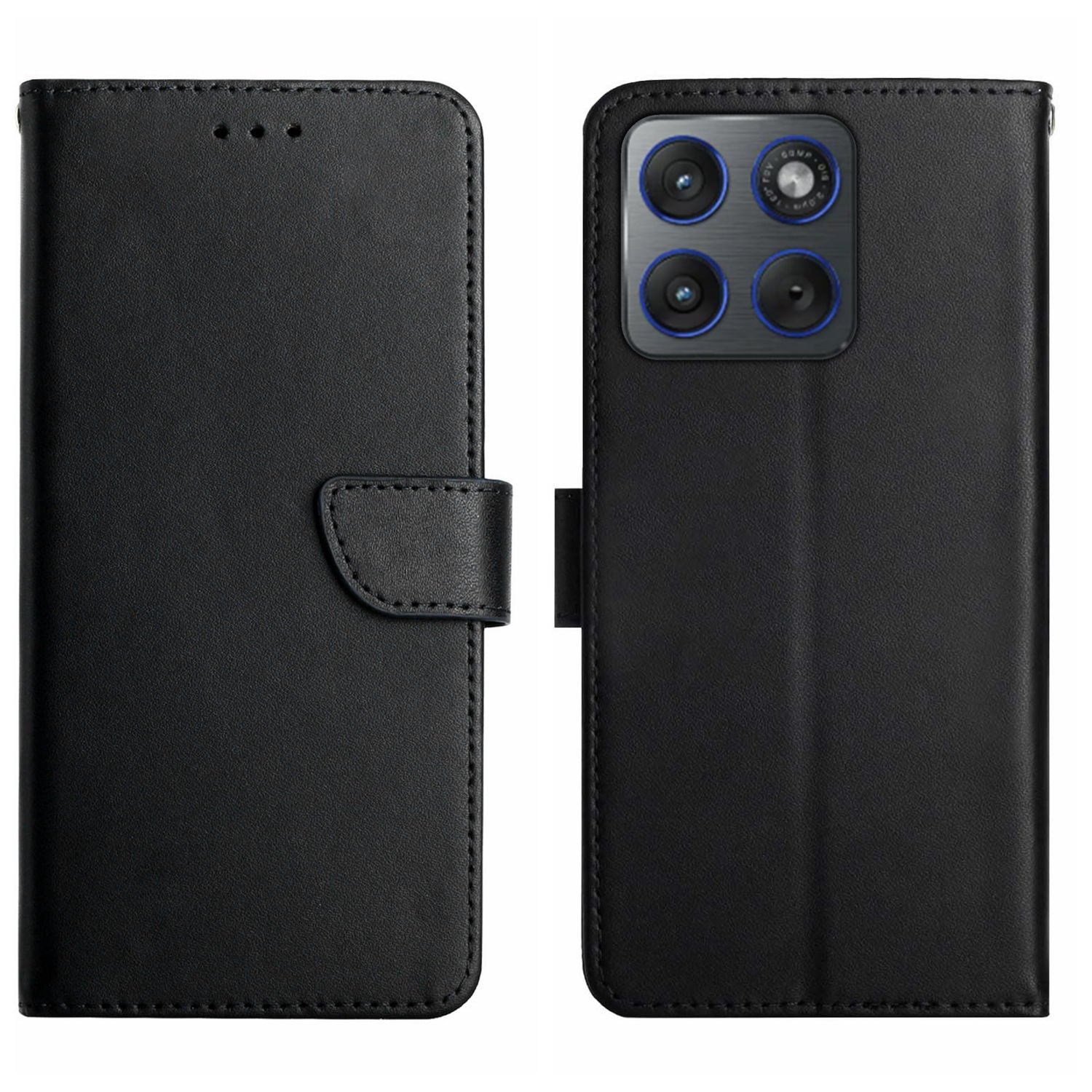 For Motorola Edge 70 5G Case Genuine Cow Leather Phone Cover Nappa Texture - Black
