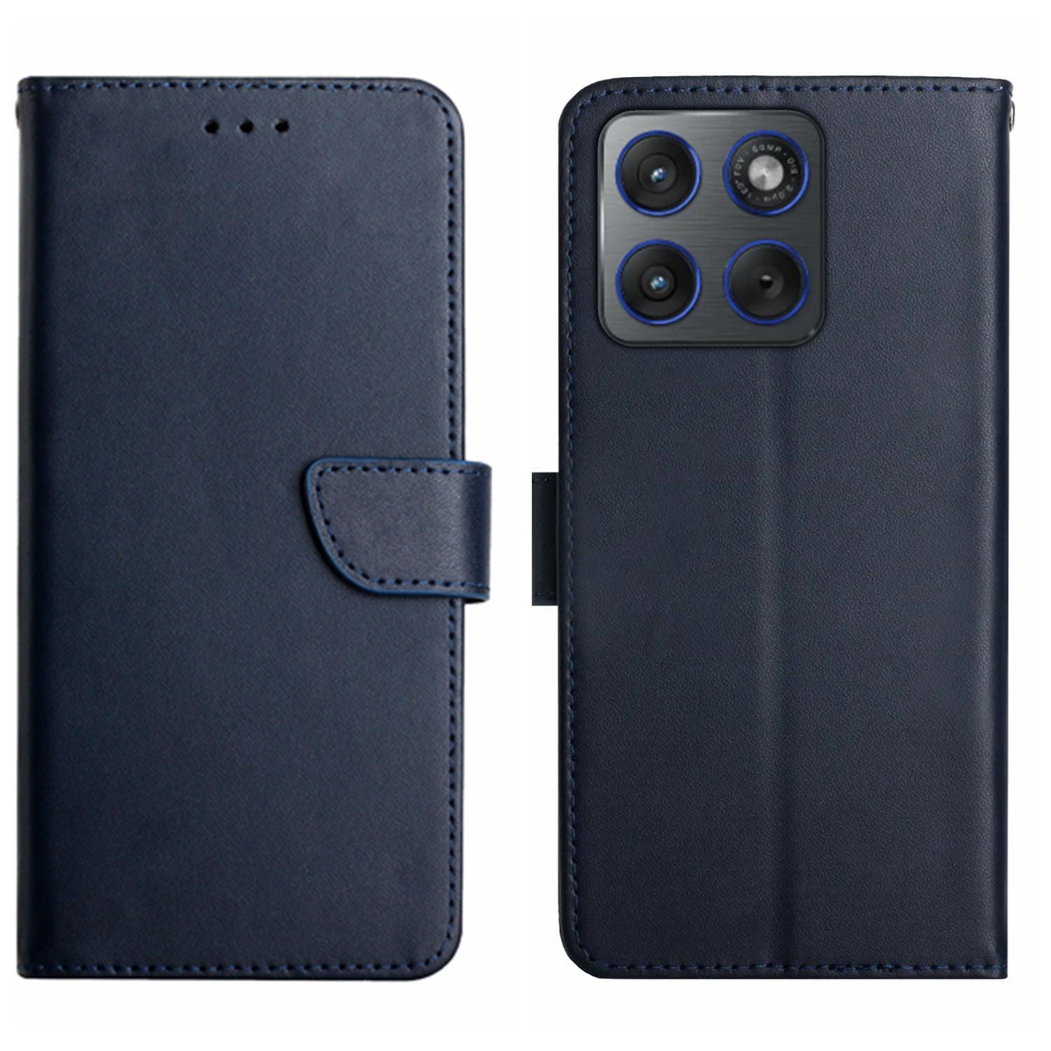 For Motorola Edge 70 5G Case Genuine Cow Leather Phone Cover Nappa Texture - Blue