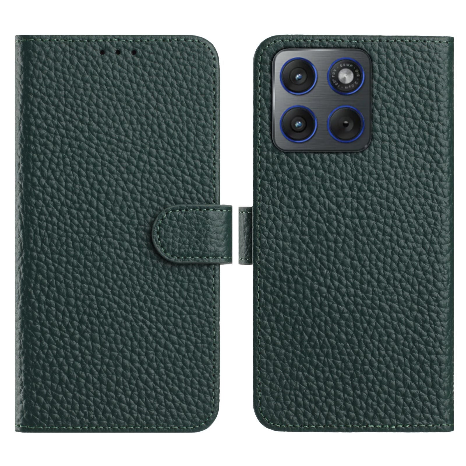 For Motorola Edge 70 5G Case Wallet Stand Litchi Texture Genuine Cow Leather Flip Phone Cover - Green