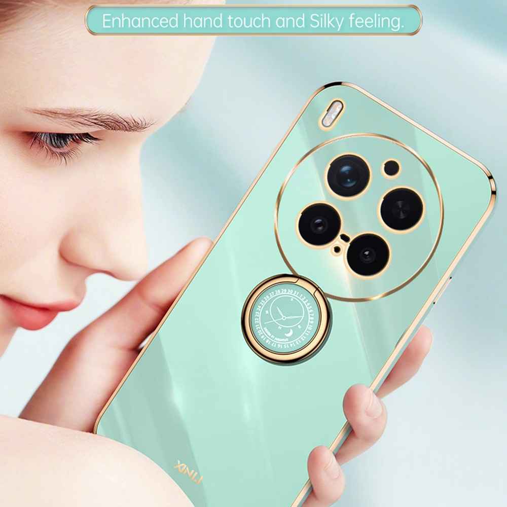 Bulk Purchasing XINLI For vivo X300 Pro 5G Case Ring Kickstand Electroplating TPU Phone Cover - Cyan