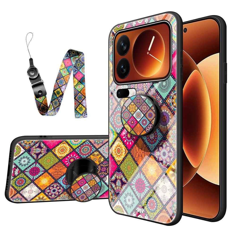 For Xiaomi 17 Pro Case Kickstand Ethnic Pattern Tempered Glass Phone Cover with Strap - Color Pattern