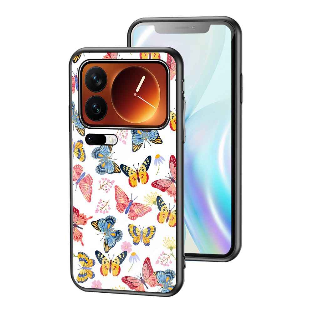 For Xiaomi 17 Pro Case Butterfly Pattern TPU + Tempered Glass Protective Phone Cover - Colorful Butterfly
