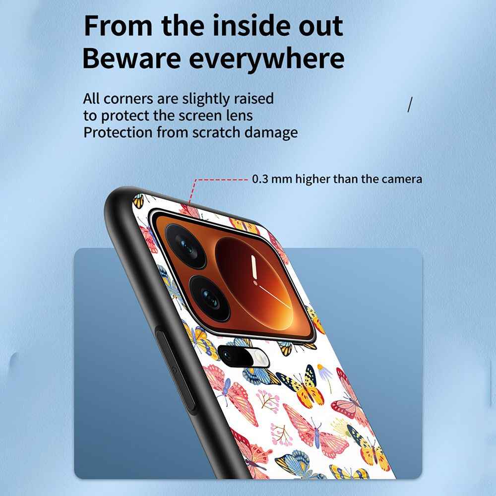 For Xiaomi 17 Pro Case Butterfly Pattern TPU + Tempered Glass Protective Phone Cover - Rose Butterfly