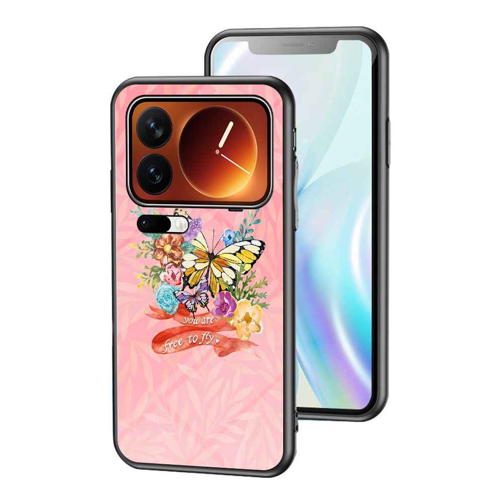 For Xiaomi 17 Pro Case Butterfly Pattern TPU + Tempered Glass Protective Phone Cover - Flower Bush Butterfly