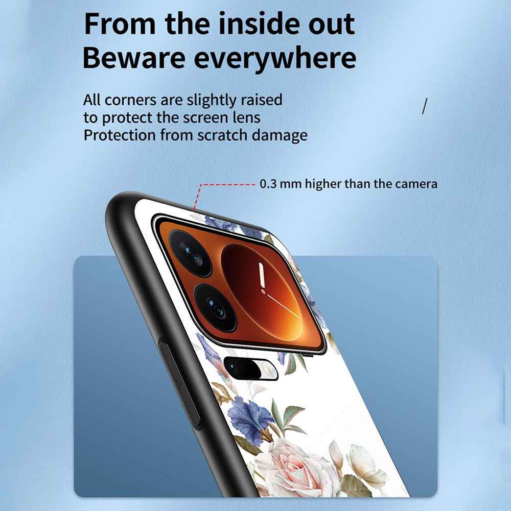 Phone Case For Xiaomi 17 Pro Floral Pattern TPU + Tempered Glass Protective Cover - Glamorous Peony