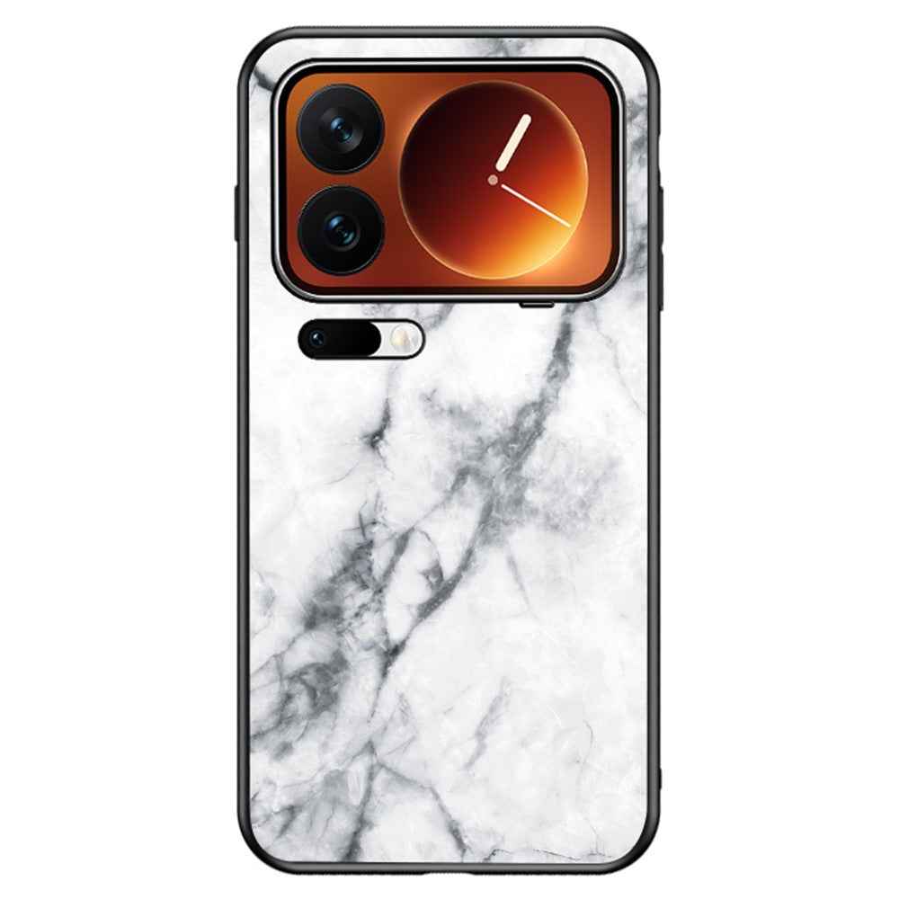 For Xiaomi 17 Pro Case Marble Pattern Tempered Glass + PC + TPU Protective Phone Cover - White Marble