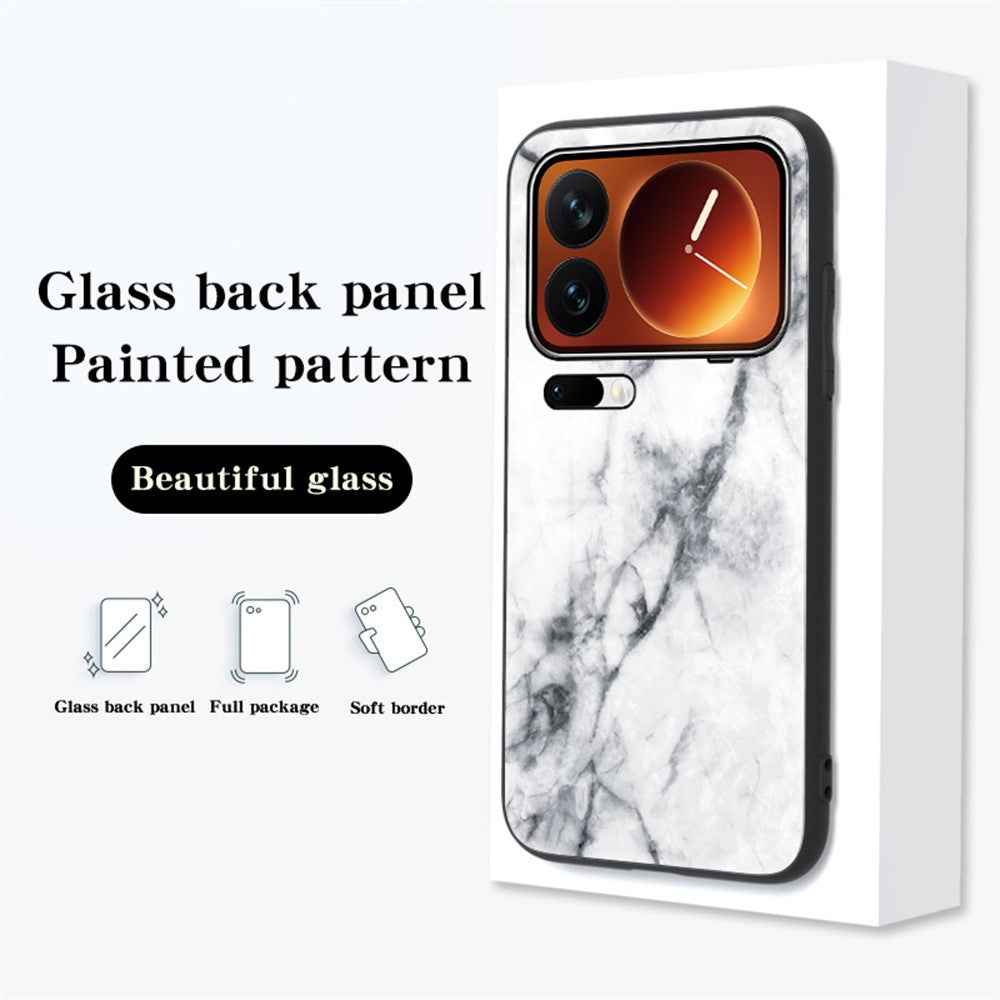 For Xiaomi 17 Pro Case Marble Pattern Tempered Glass + PC + TPU Protective Phone Cover - White Marble