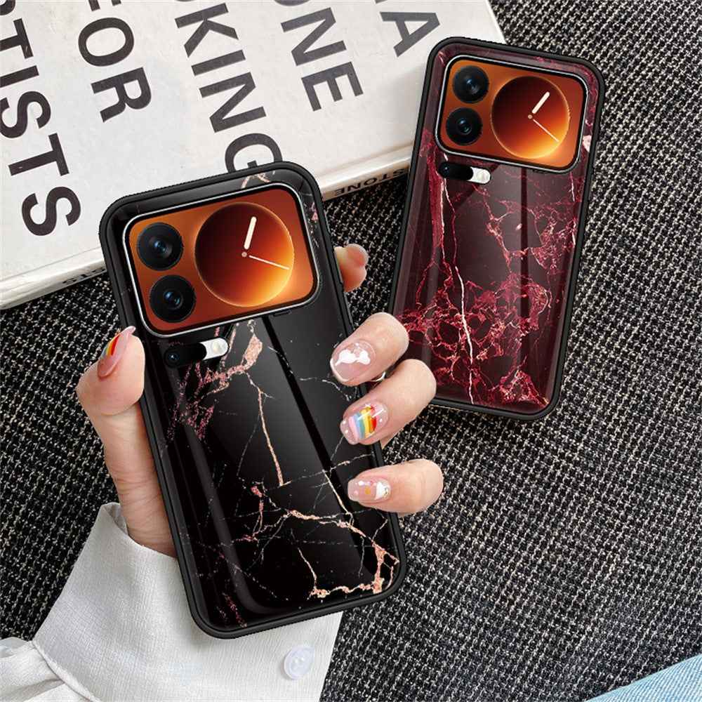 For Xiaomi 17 Pro Case Marble Pattern Tempered Glass + PC + TPU Protective Phone Cover - White Marble