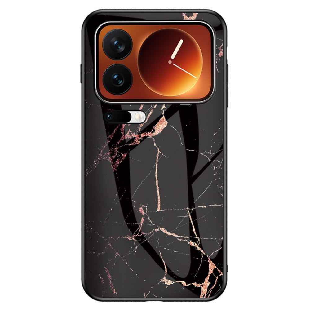 For Xiaomi 17 Pro Case Marble Pattern Tempered Glass + PC + TPU Protective Phone Cover - Gold Black Marble