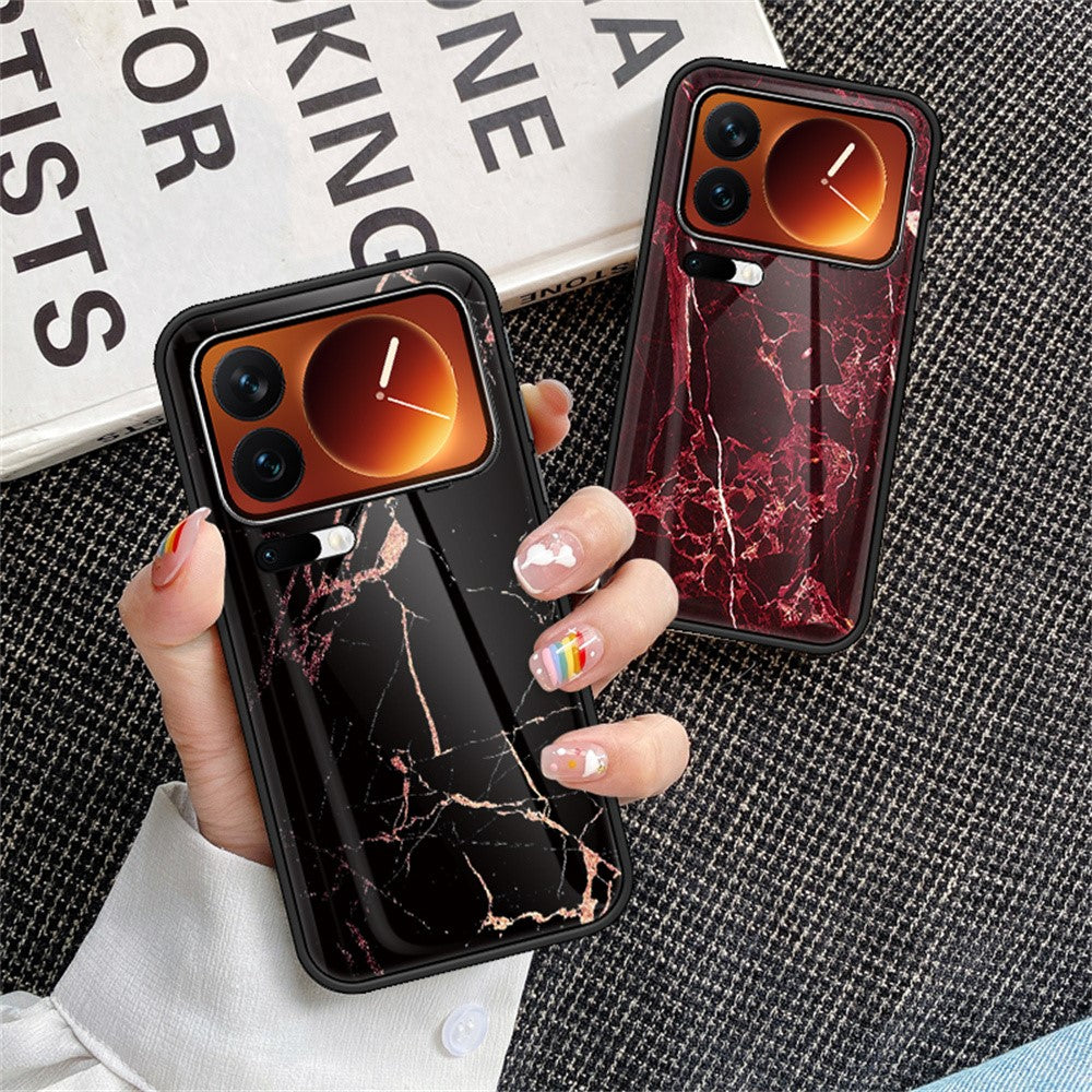 For Xiaomi 17 Pro Max Case Marble Pattern Tempered Glass + PC + TPU Protective Phone Cover - White Marble