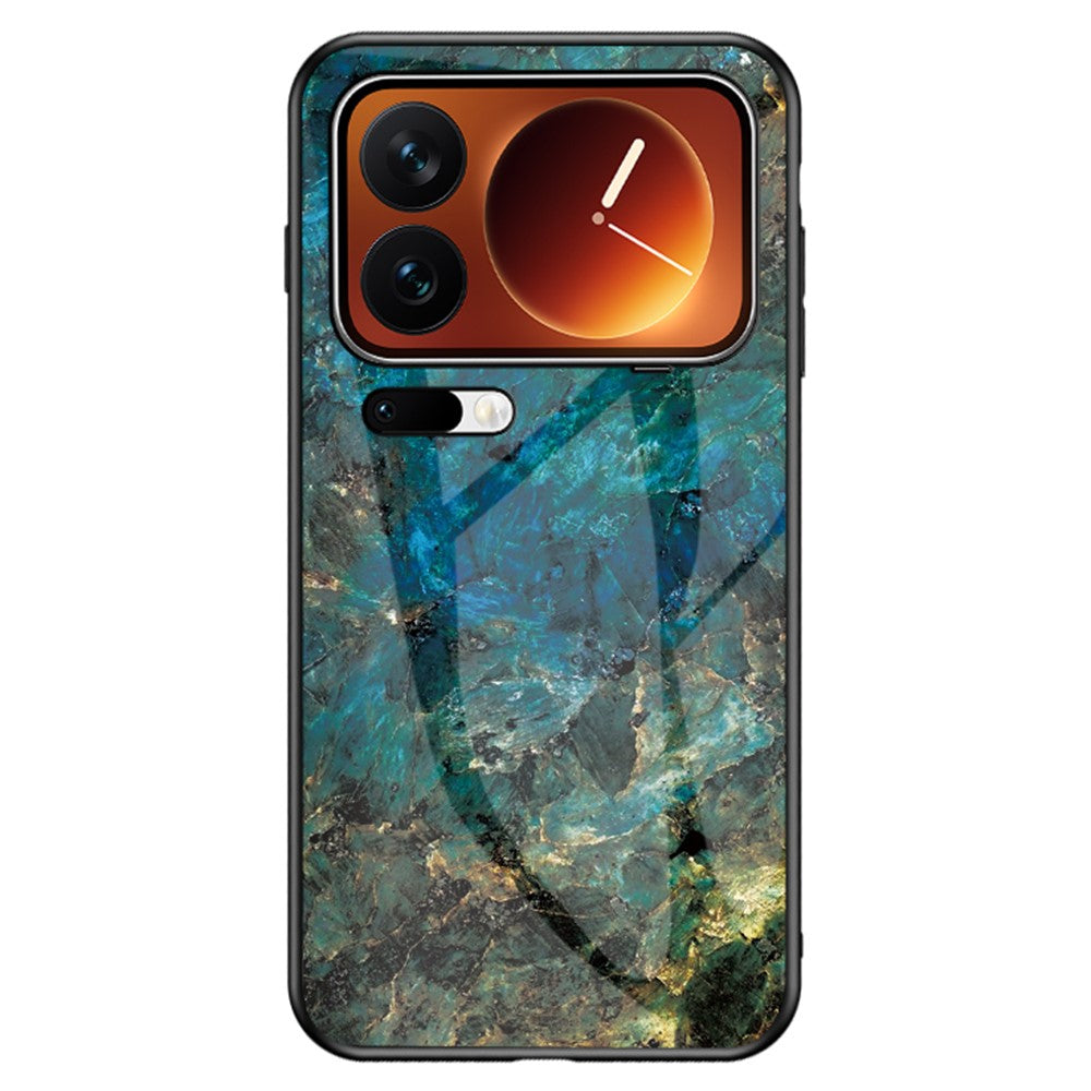 For Xiaomi 17 Pro Max Case Marble Pattern Tempered Glass + PC + TPU Protective Phone Cover - Emerald Marble