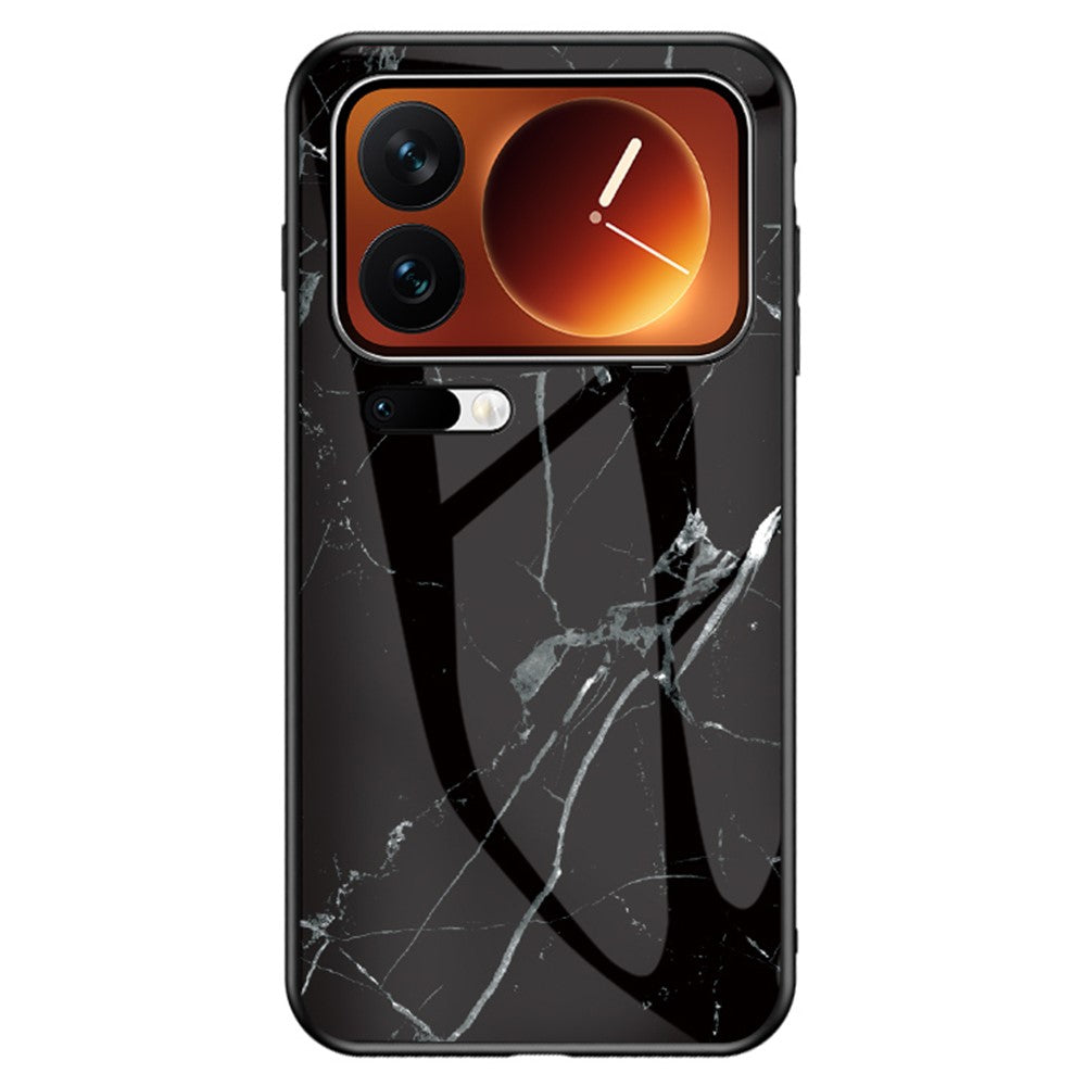 For Xiaomi 17 Pro Max Case Marble Pattern Tempered Glass + PC + TPU Protective Phone Cover - Black Marble