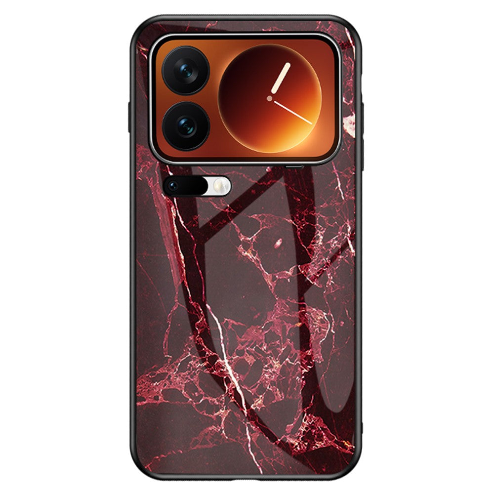 For Xiaomi 17 Pro Max Case Marble Pattern Tempered Glass + PC + TPU Protective Phone Cover - Blood Red Marble