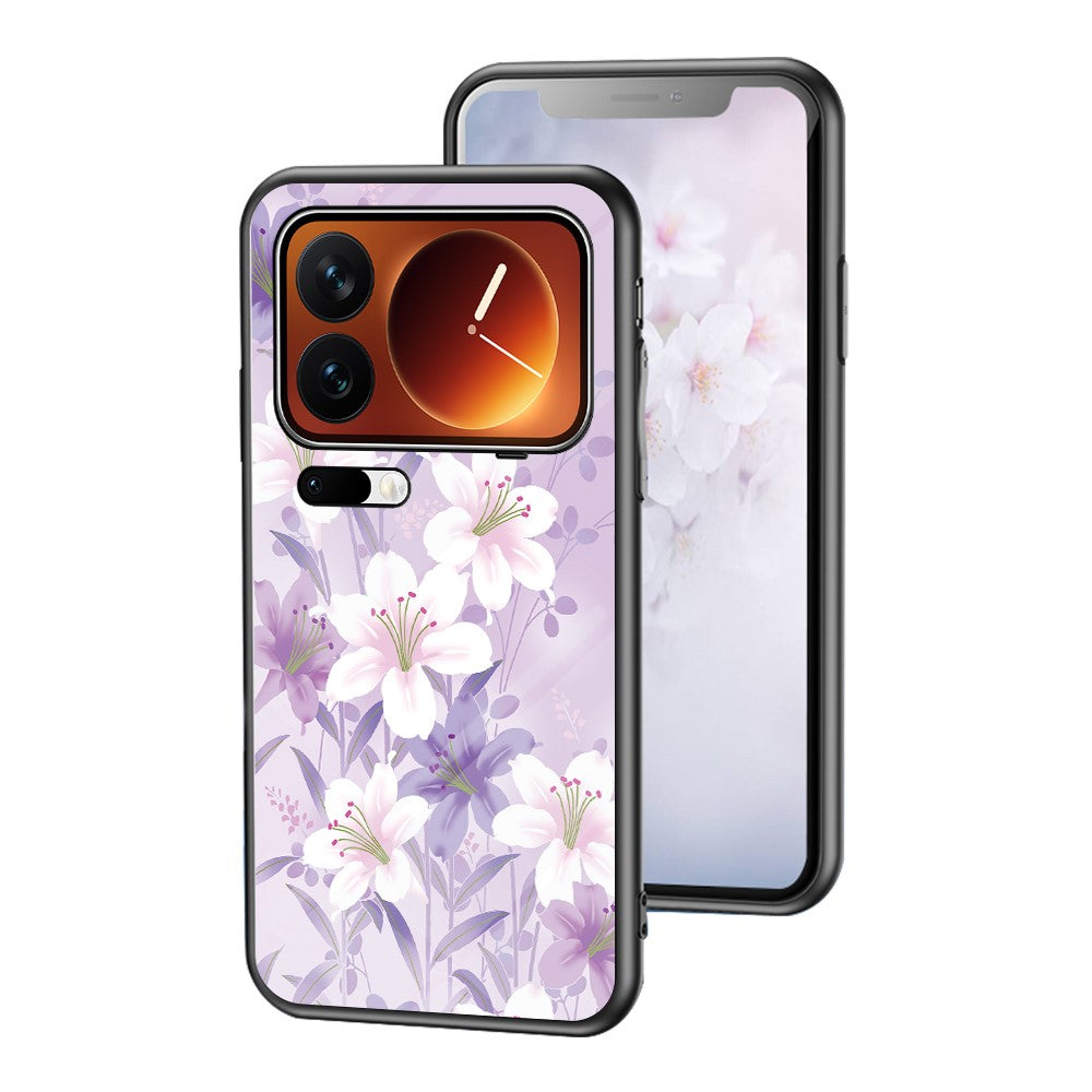 Phone Case For Xiaomi 17 Pro Max Floral Pattern TPU + Tempered Glass Protective Cover - Purple Magnolia