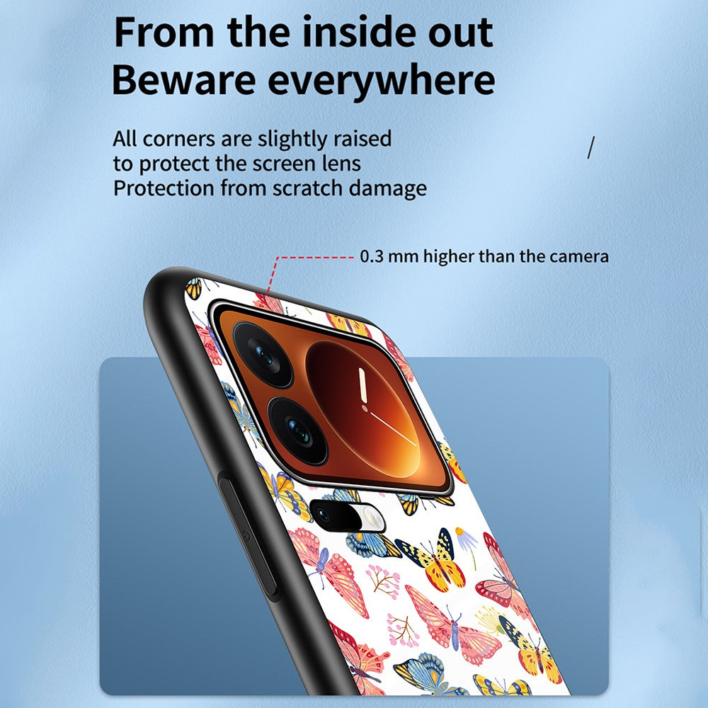 For Xiaomi 17 Pro Max Case Butterfly Pattern TPU + Tempered Glass Protective Phone Cover - Colorful Butterfly