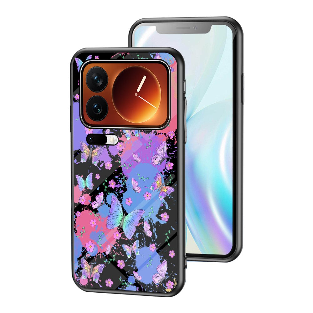 For Xiaomi 17 Pro Max Case Butterfly Pattern TPU + Tempered Glass Protective Phone Cover - Brilliant Butterfly