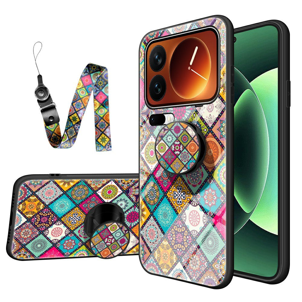 For Xiaomi 17 Pro Max Case Kickstand Ethnic Pattern Tempered Glass Phone Cover with Strap - Color Pattern