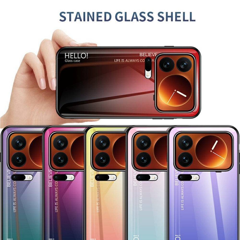 For Xiaomi 17 Pro Max Case Anti-Scratch Tempered Glass + PC + TPU Phone Cover - Gradient Pink Purple