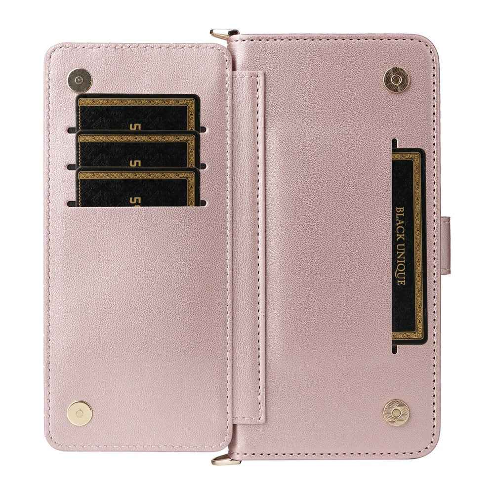 For vivo X300 Pro 5G Leather Case Stand Wallet Phone Cover with Shoulder / Wrist Strap - Pink