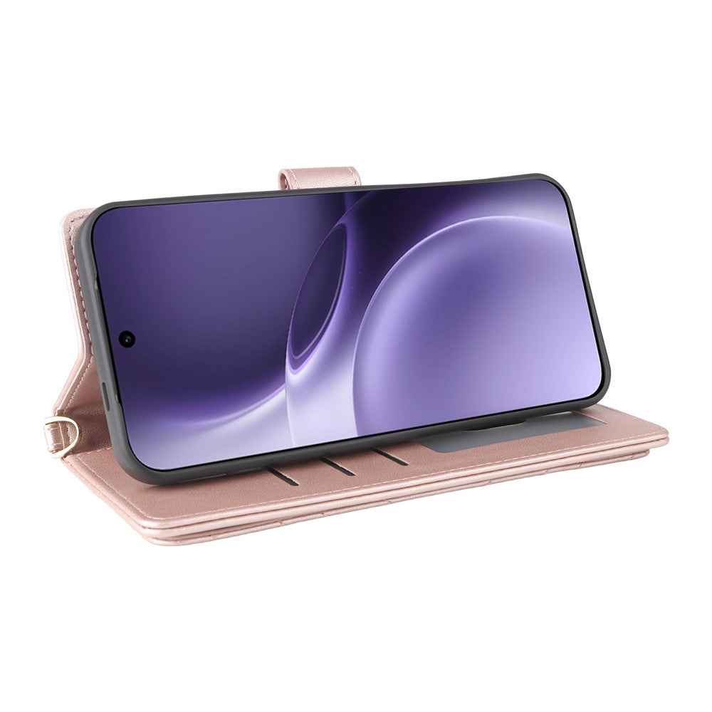 For vivo X300 Pro 5G Leather Case Stand Wallet Phone Cover with Shoulder / Wrist Strap - Pink