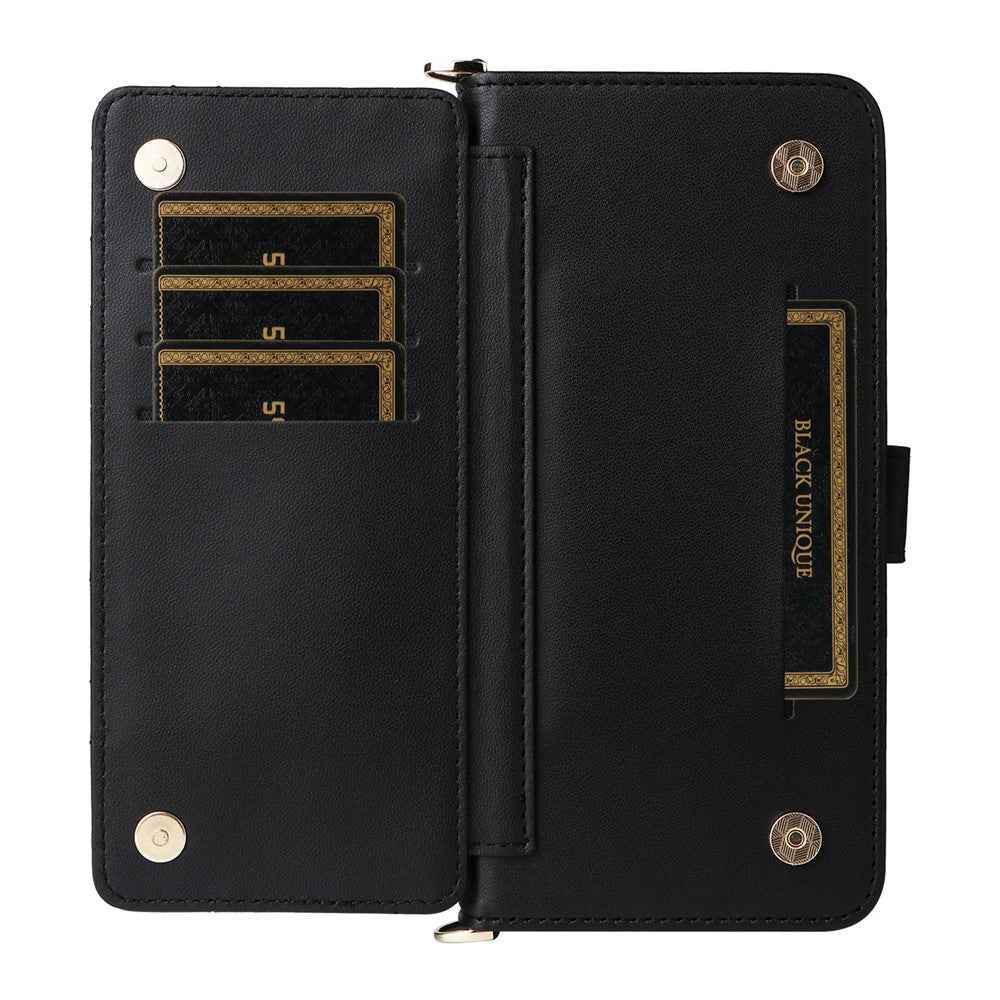 For vivo X300 Pro 5G Leather Case Stand Wallet Phone Cover with Shoulder / Wrist Strap - Black