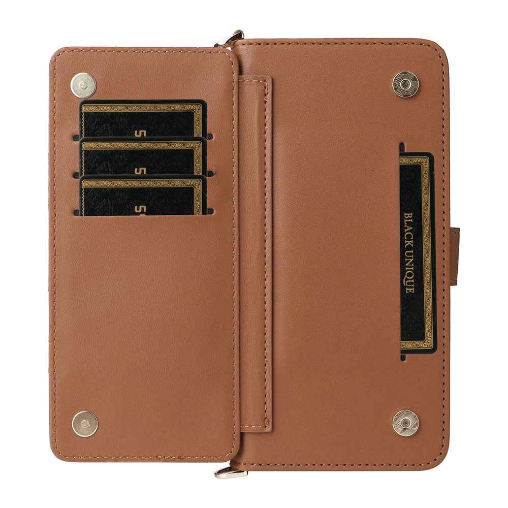 For vivo X300 Pro 5G Leather Case Stand Wallet Phone Cover with Shoulder / Wrist Strap - Brown