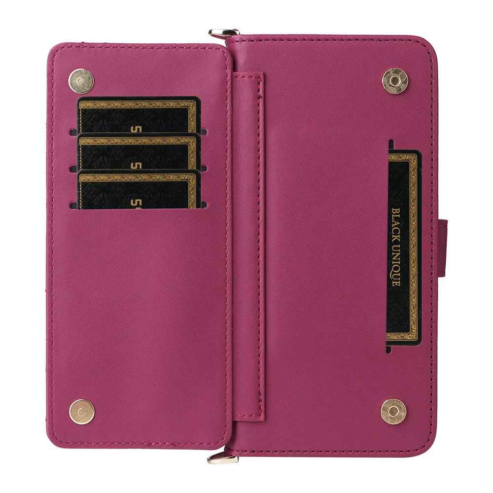 For vivo X300 Pro 5G Leather Case Stand Wallet Phone Cover with Shoulder / Wrist Strap - Rose