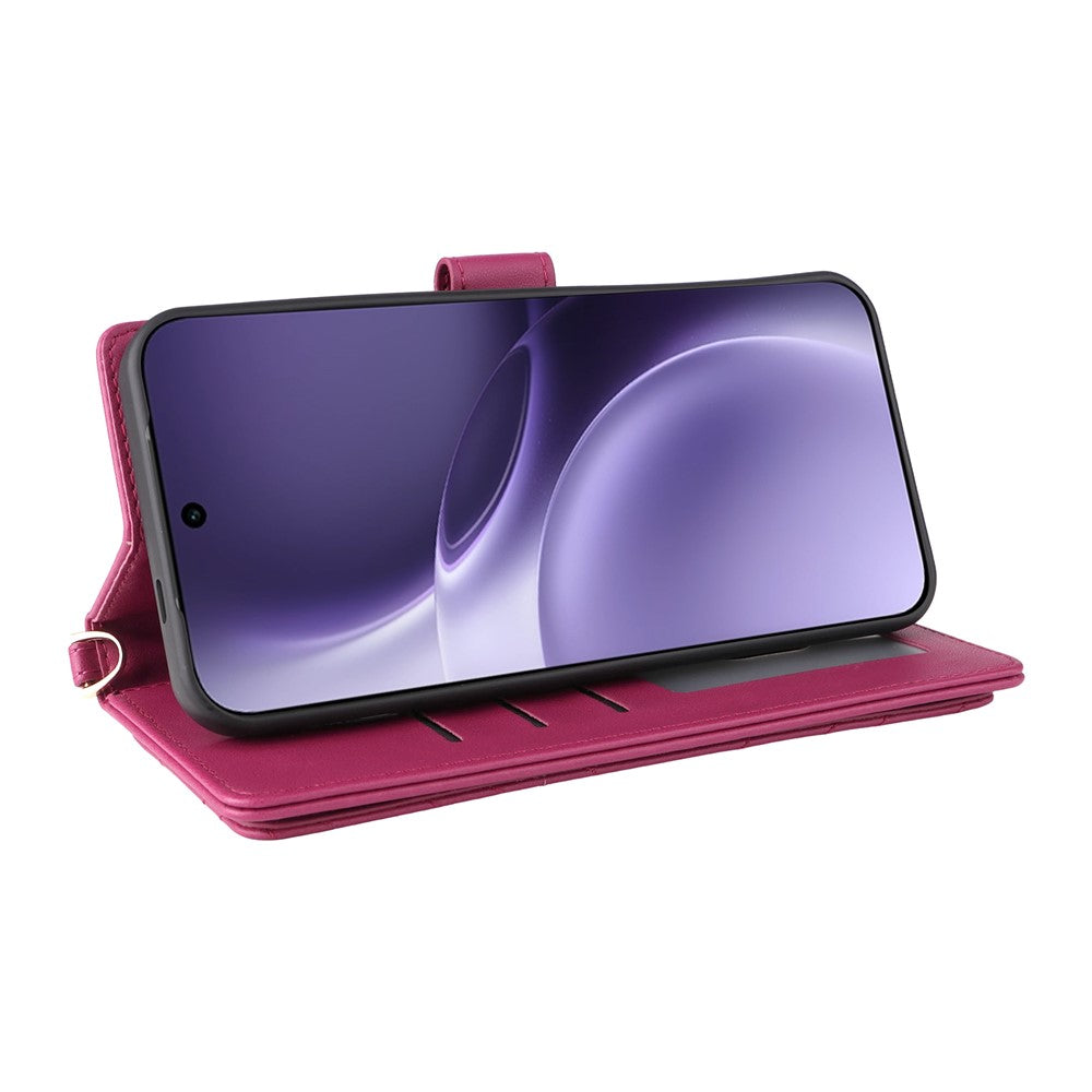 For vivo X300 Pro 5G Leather Case Stand Wallet Phone Cover with Shoulder / Wrist Strap - Rose