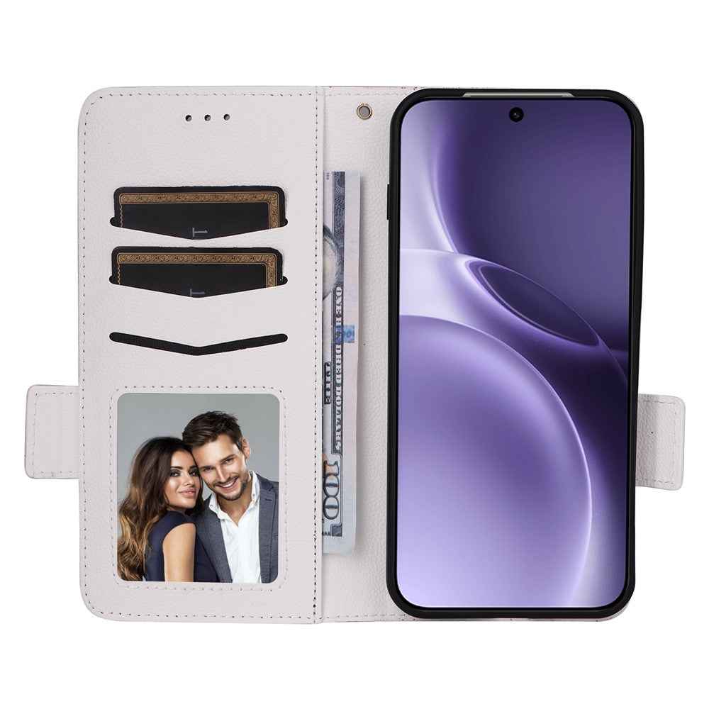 For vivo X300 Pro 5G Case Litchi Texture Wallet Leather Phone Cover with Wrist Strap - White