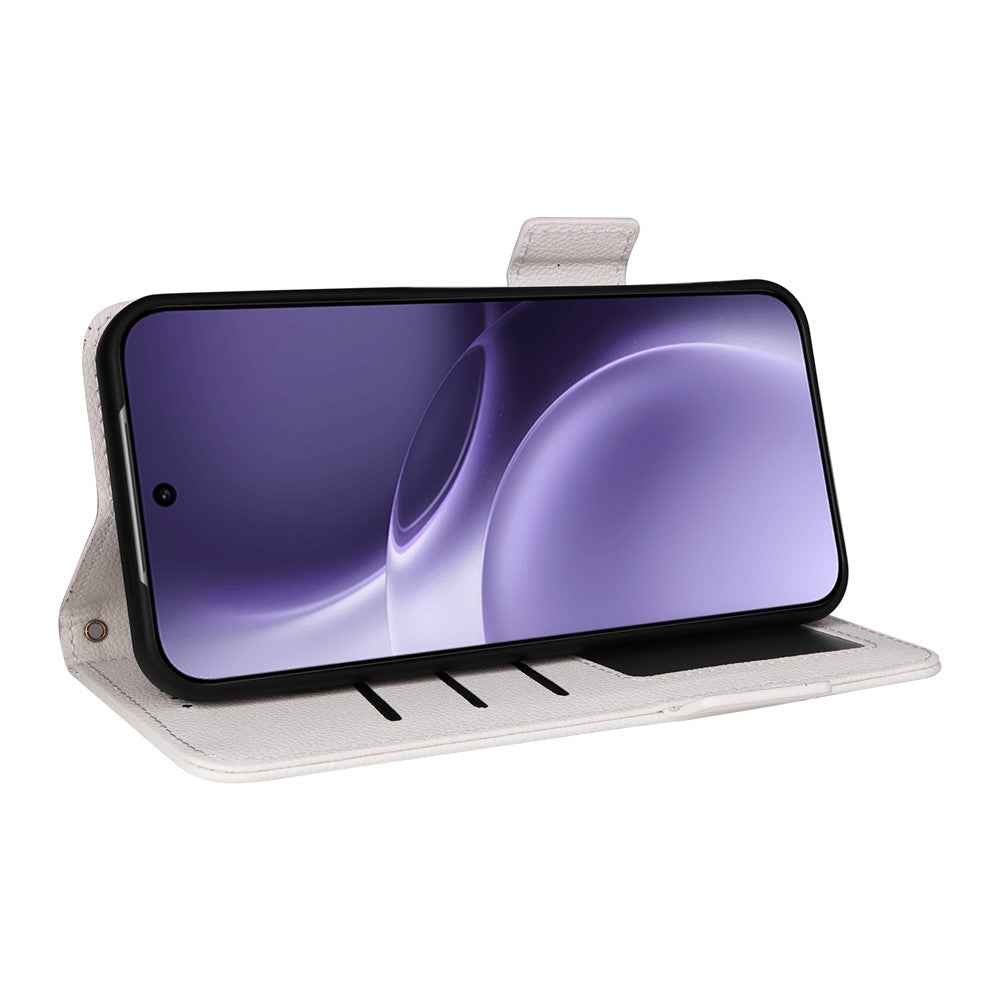 For vivo X300 Pro 5G Case Litchi Texture Wallet Leather Phone Cover with Wrist Strap - White