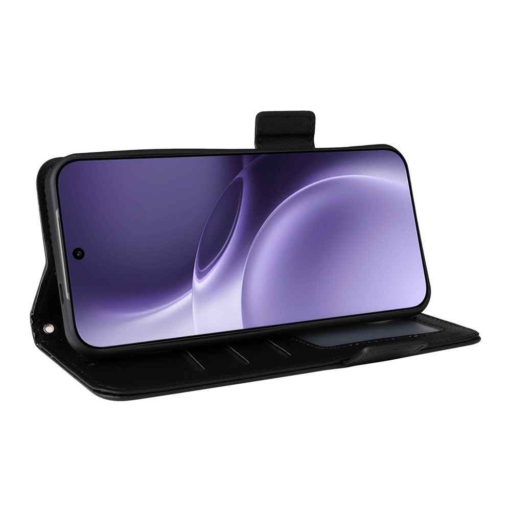 For vivo X300 Pro 5G Case Litchi Texture Wallet Leather Phone Cover with Wrist Strap - Black