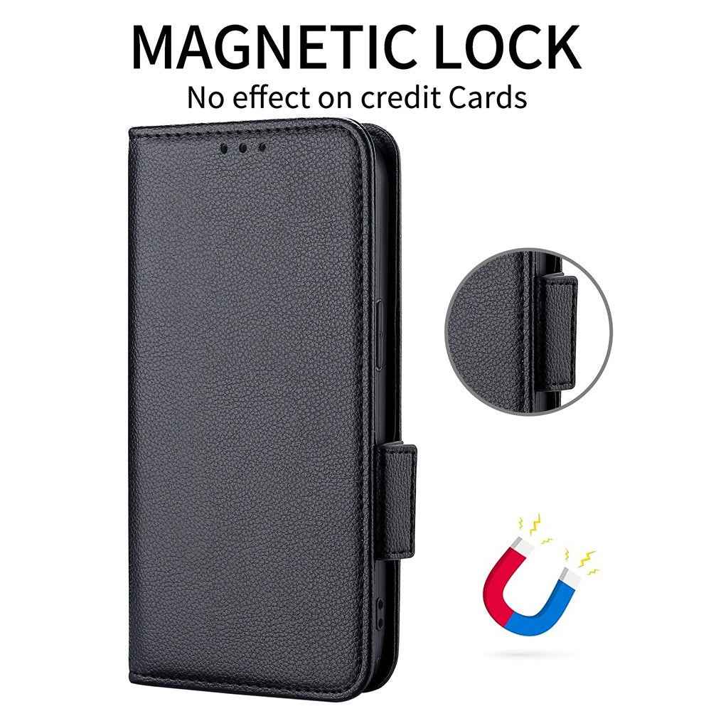 For vivo X300 Pro 5G Case Litchi Texture Wallet Leather Phone Cover with Wrist Strap - Black